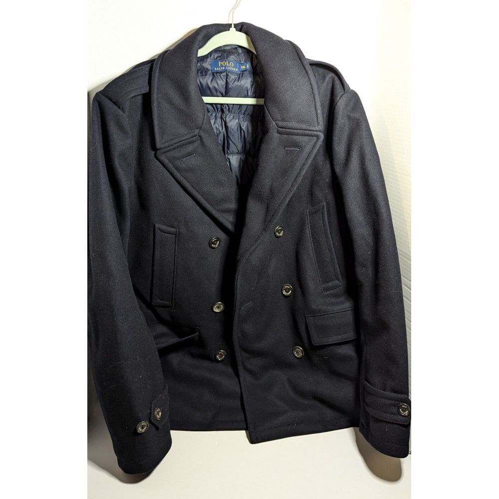 Polo Ralph Lauren Down Lined Double Breasted Peacoat Men's XXL  Blue Wool Rare